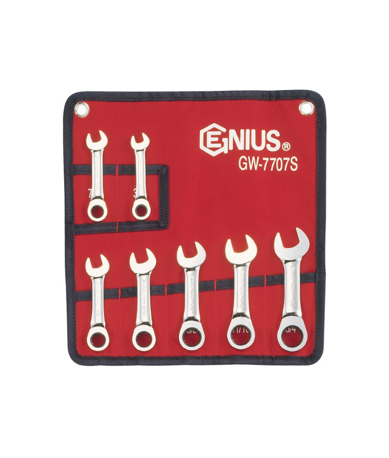 7 Piece SAE Stubby Combination Ratcheting Wrench Set