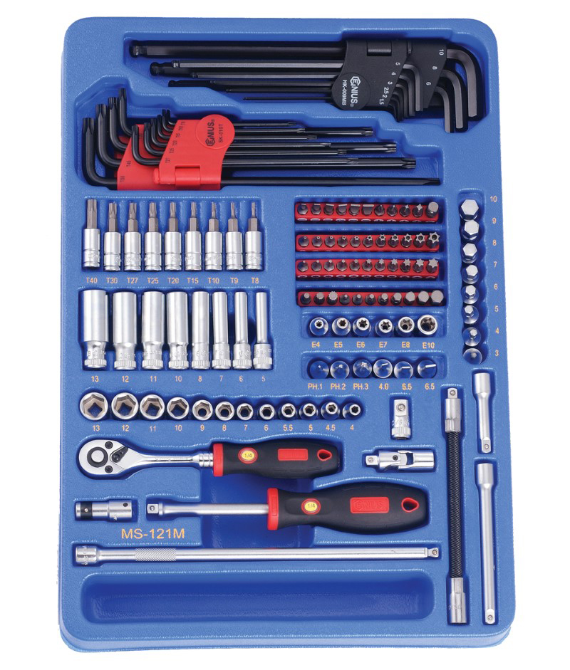 121 Piece 1/4″ Dr. Metric Hand Socket & Bit Socket Set