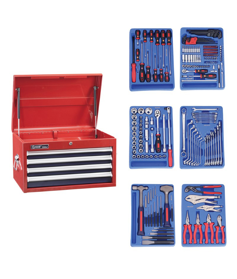 221 Piece 1/4″ & 1/2″ Dr. Metric Starter Tool Set (with 4 Drawer Top Chest)