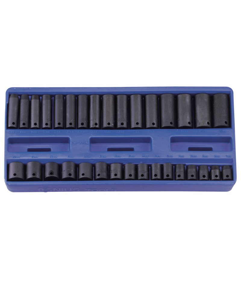 32 Piece 3/8″ Dr. Metric Deep Impact Socket Set Cr-V