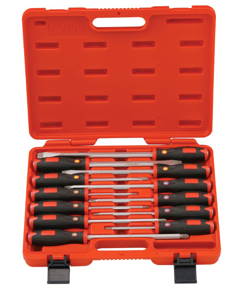 12 Piece Slotted, Philips & Posidriv Tang-Thru Screwdriver Set