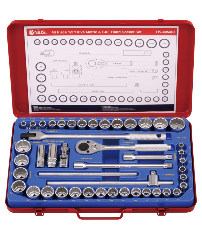 46 Piece 1/2″ Dr. 12 pt. Metric & SAE Hand Socket Set