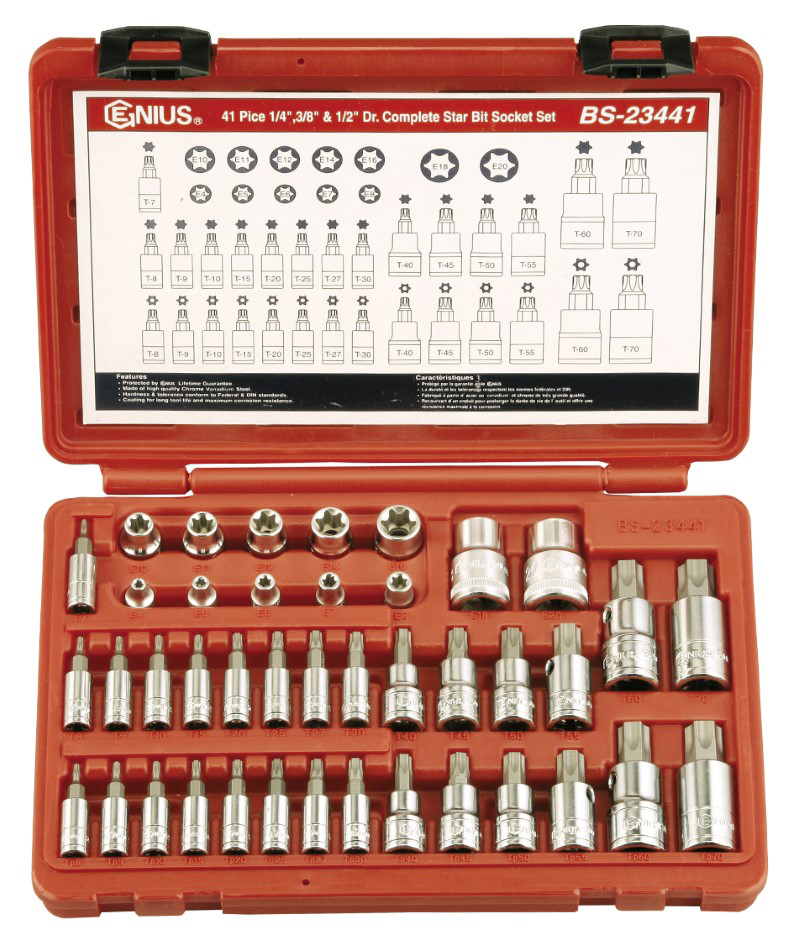 41 Piece 1/4", 3/8" & 1/2" Dr. Complete Star Bit Socket Set Genius