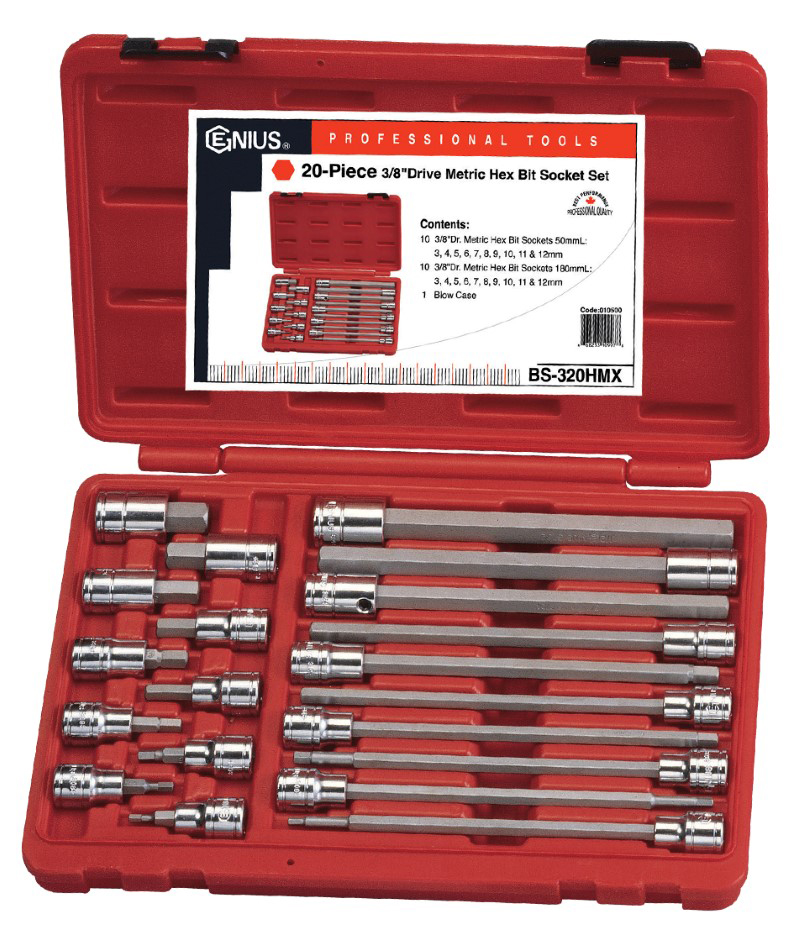 20 Piece 3/8" Dr. Metric Hex Bit Socket Set Genius