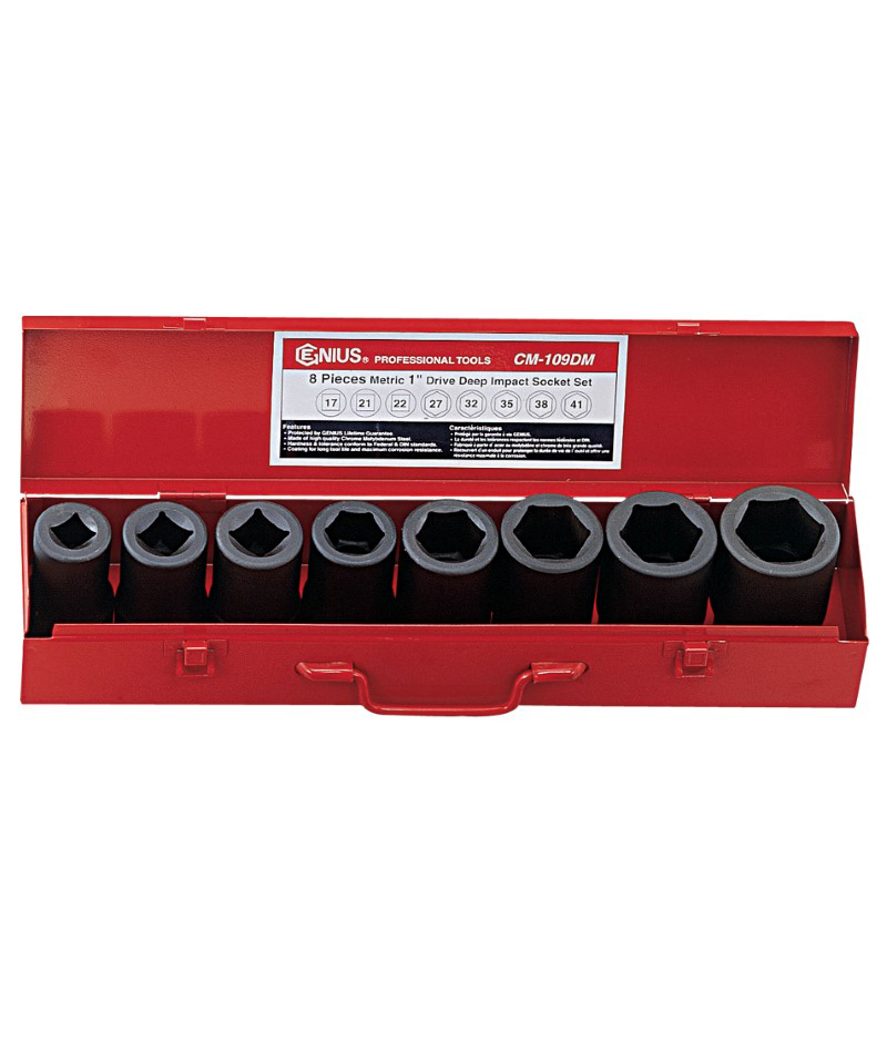 8 Piece 1" Dr. Metric Deep Impact Socket & Budd Wheel Socket Set CrMo