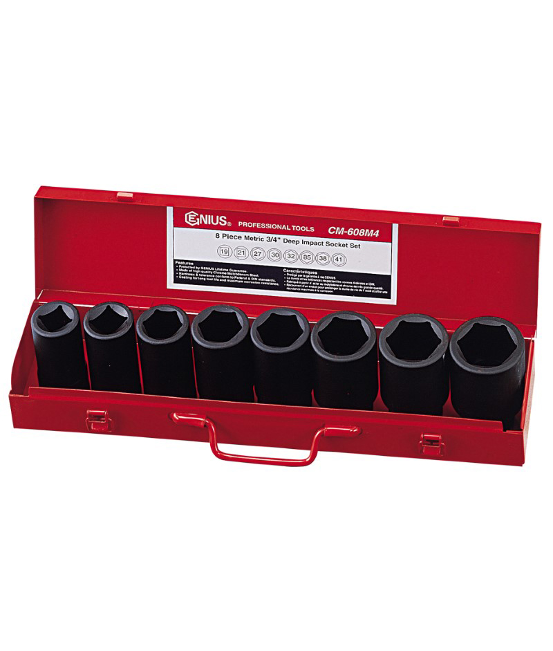 8 Piece 3/4" Dr. Metric Deep Impact Socket & Budd Wheel Socket Set Cr