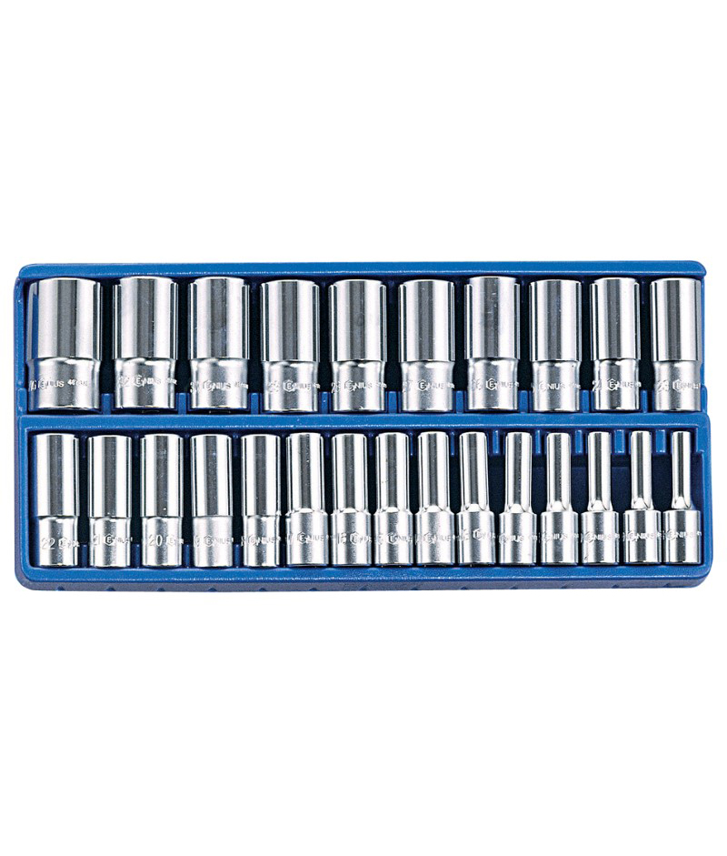 25 Piece 1/2" Dr. Metric Deep Hand Socket Set Genius