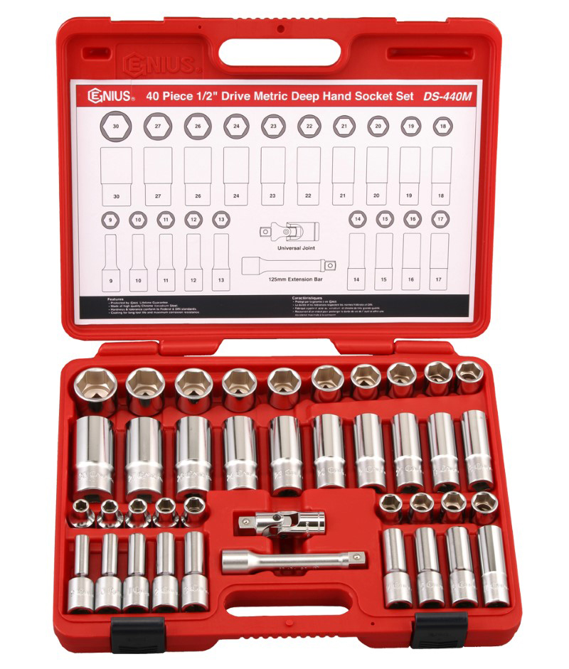 40 Piece 1/2" Dr. Metric Deep Hand Socket Set Genius