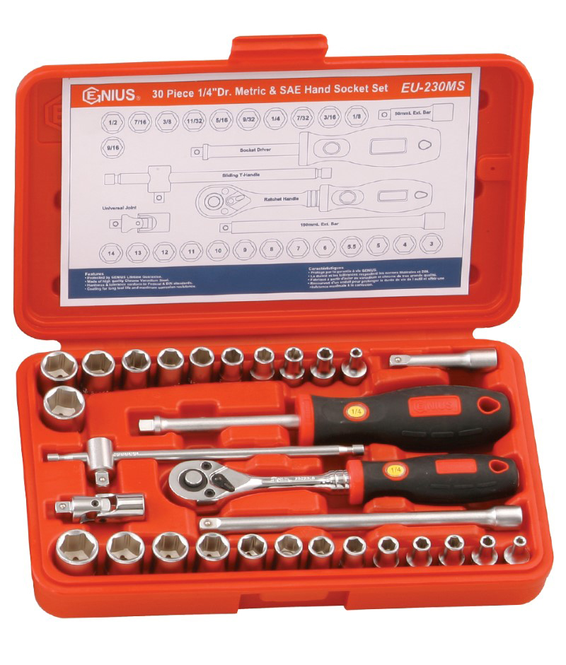 30 Piece 1/4" Dr. Metric & SAE Hand Socket Set Genius