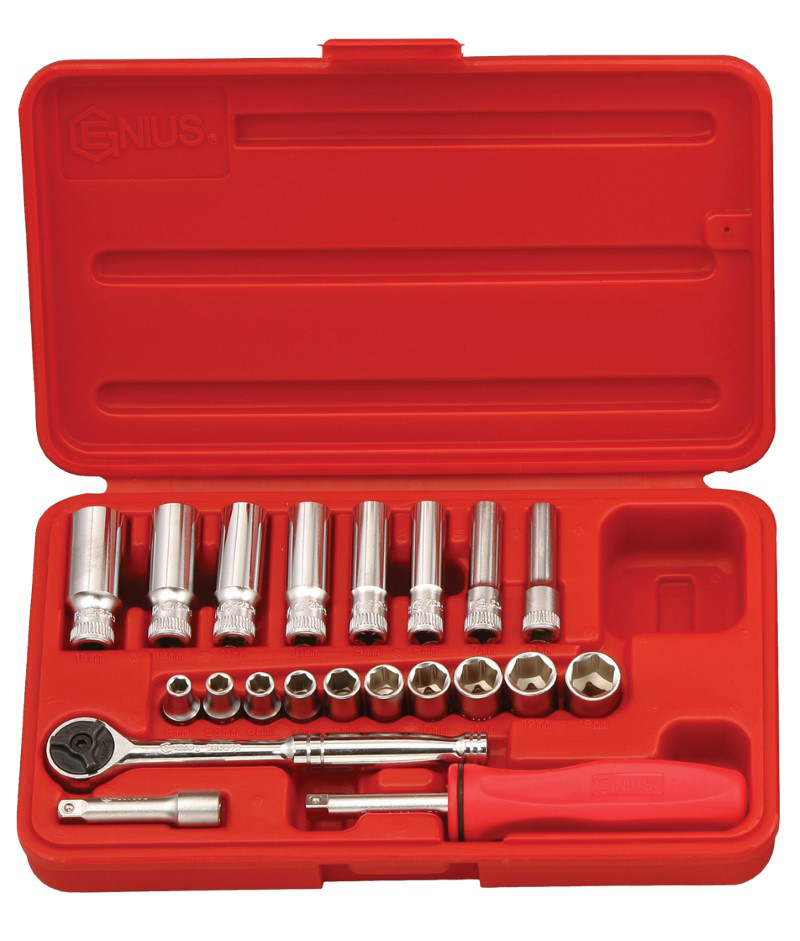 21 Piece 1/4" Dr. Metric Deep Hand Socket Set Genius
