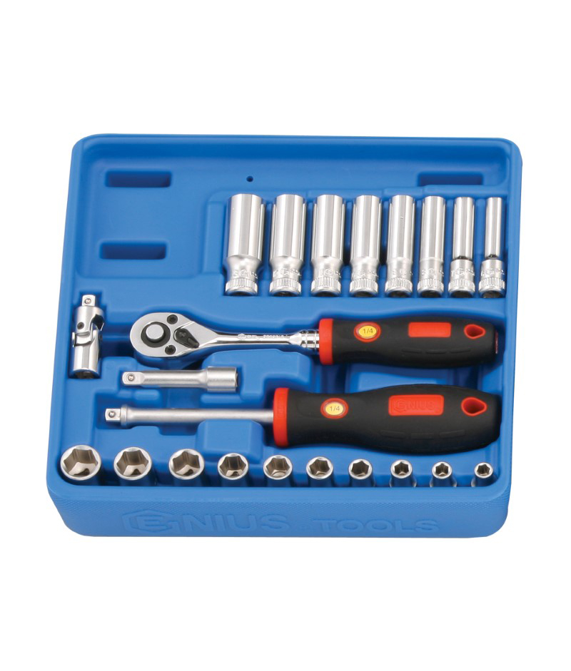 22 Piece 1/4" Dr. Metric Deep Hand Socket Set Genius