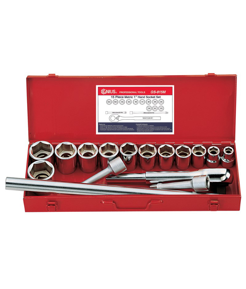 15 Piece 1" Dr. Metric Hand Socket Set Genius