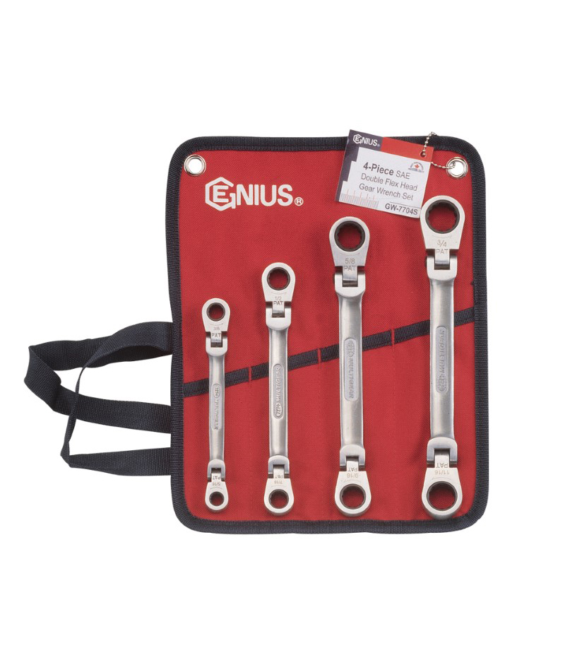 4 Piece Stainless Steel SAE Double Flex Head Ratcheting Wrench Set Genius