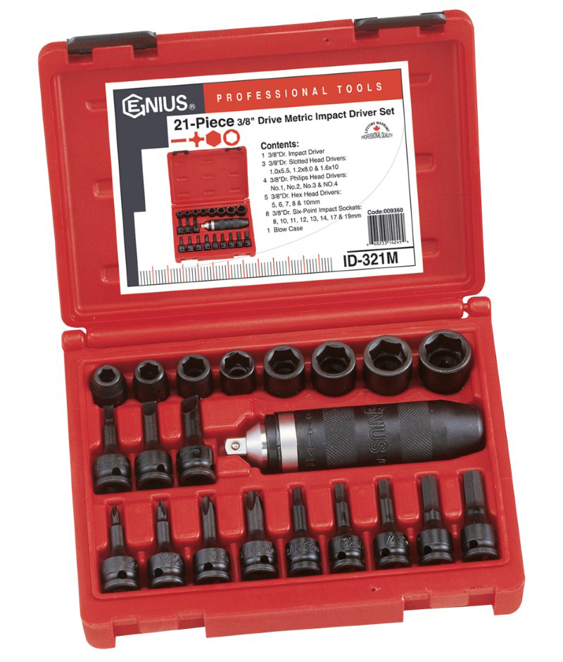 21 Piece 3/8" Dr. Metric Impact Socket & Head Driver Set CrMo Genius