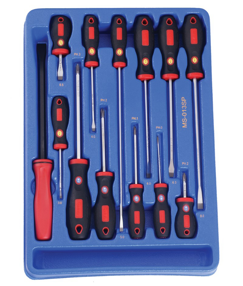 13 Piece Slotted & Philips Screwdriver with Pry Bar Set Genius