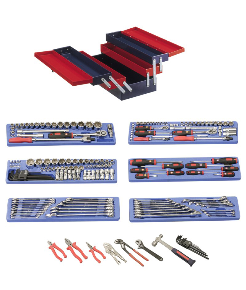 190 Piece 1/4″, 3/8″ & 1/2″ Dr. Metric & SAE Starter Tool Set (with Portable Tool Box)