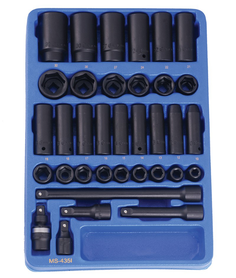 35 Piece 1/2" Dr. Metric Deep Impact Socket Set CrV Genius