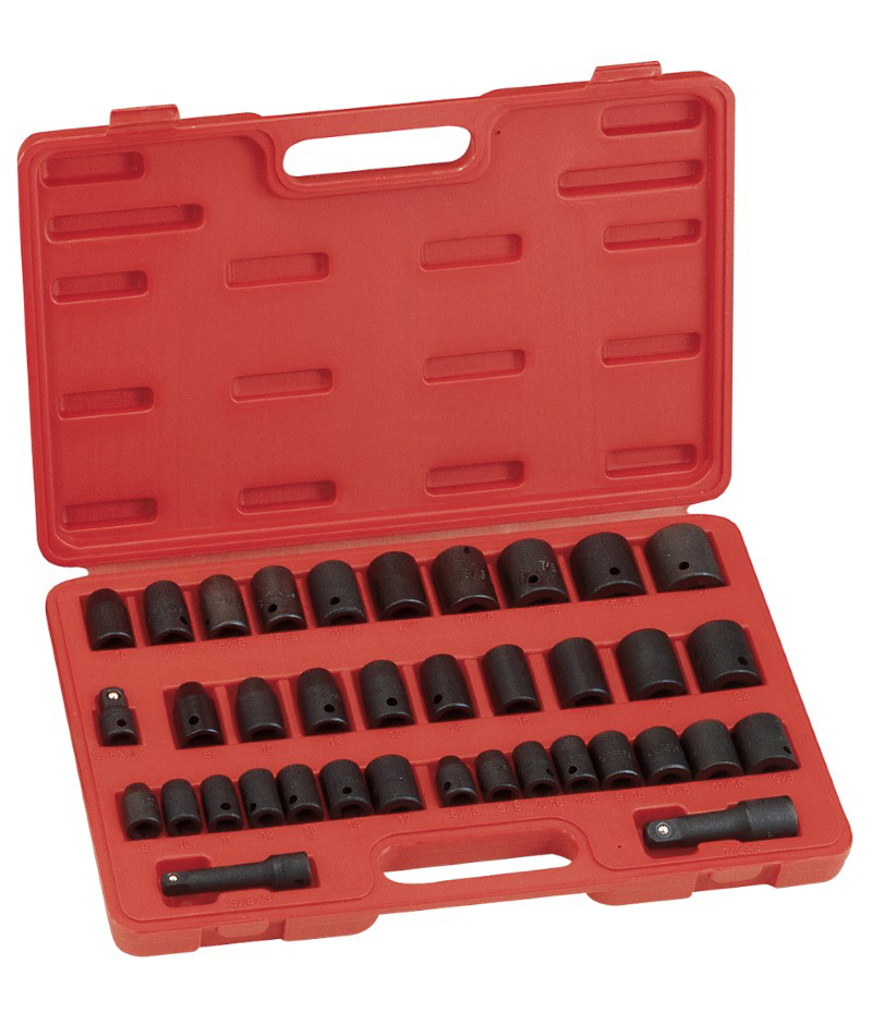 37 Piece 3/8" & 1/2" Dr. Metric & SAE Impact Socket Set CrV Genius