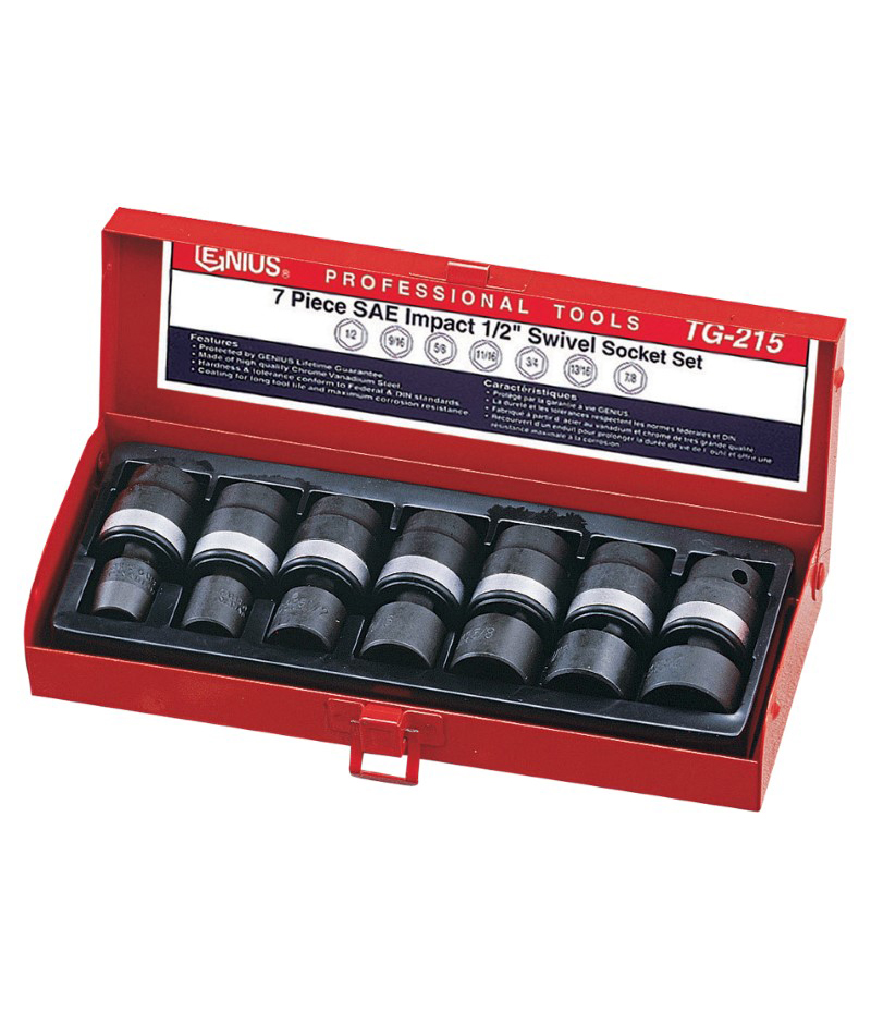 7 Piece 1/2" Dr. Metric Swivel Impact Socket Set CrV Genius