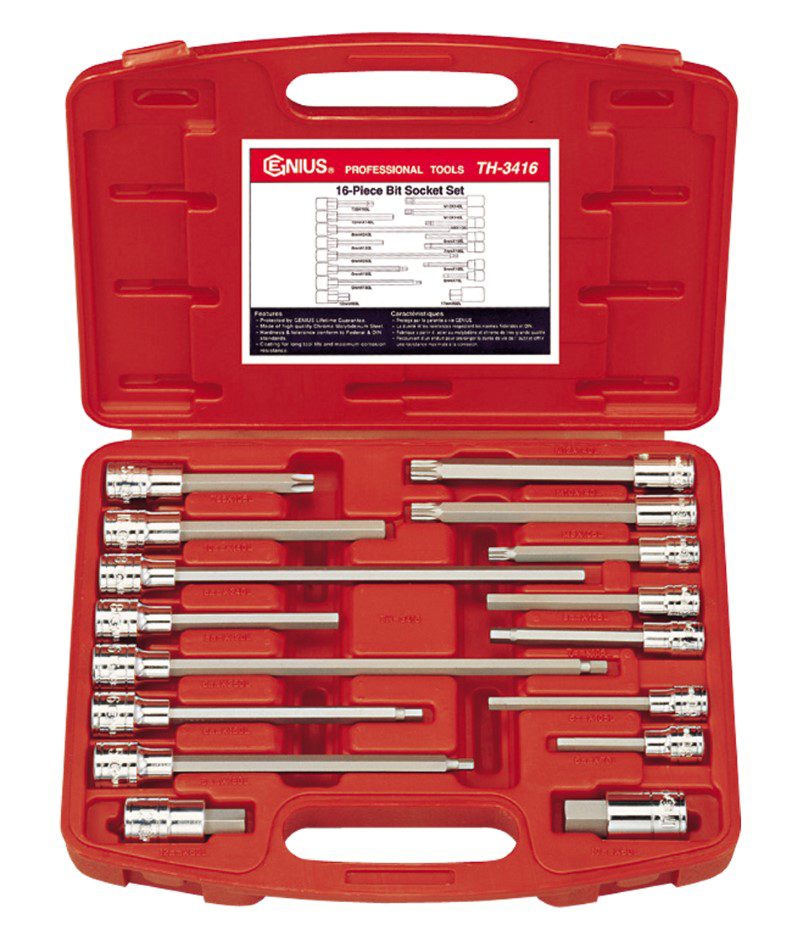 16 Piece Â 3/8" & 1/2" Dr. Auto Repair Bit Socket Set Genius