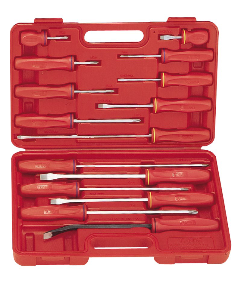 15 Piece Slotted & Philips Screwdriver & Pry Bar Set