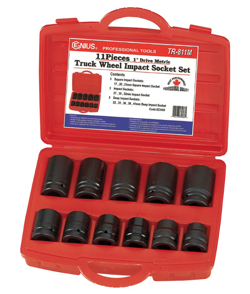 11 Piece 1" Dr. Metric Truck Wheel Impact Socket Set Genius
